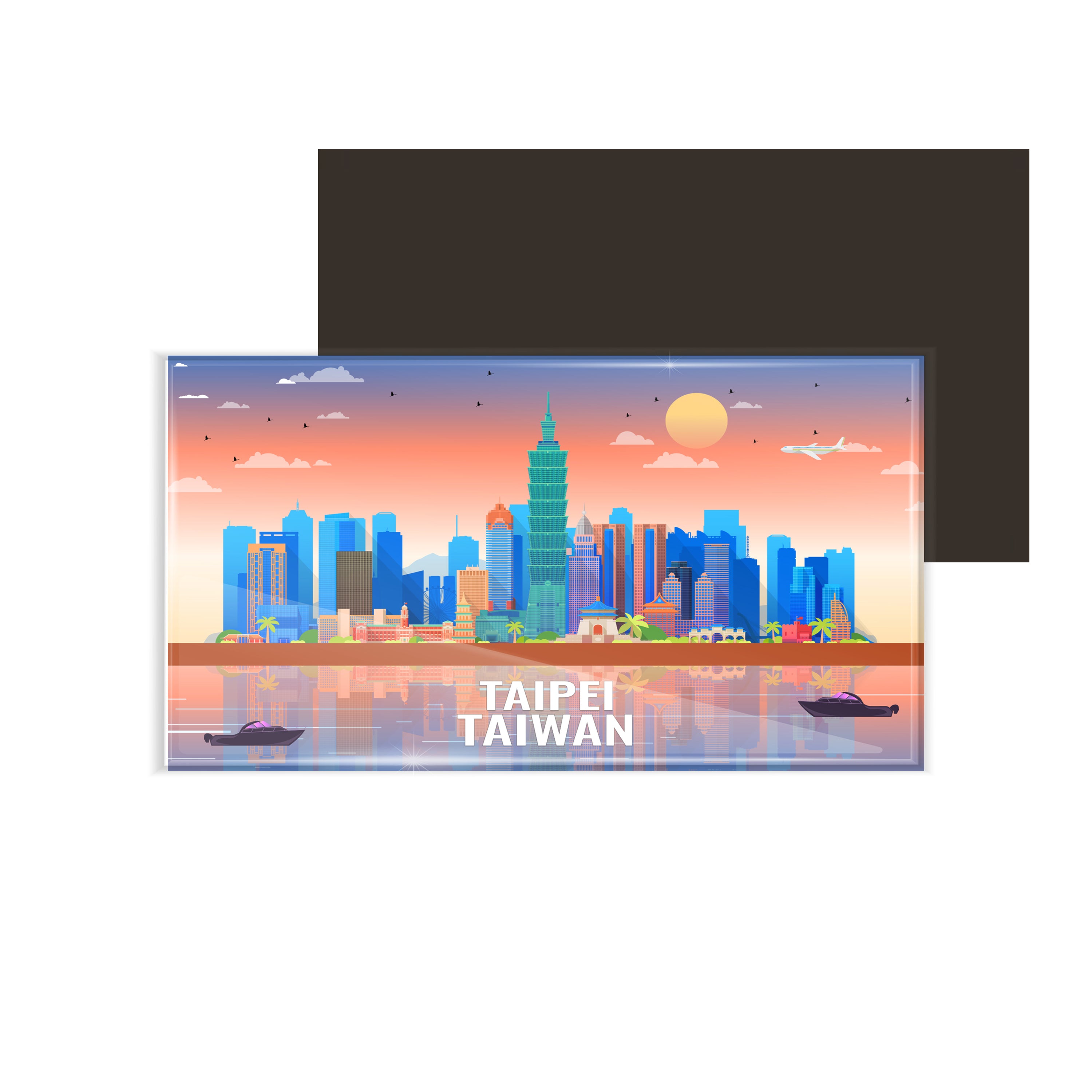dhcrafts Rectangular Fridge Magnet Multicolor Taiwan Taipei Design Pack of 1 (8.6cm x 5.4cm)